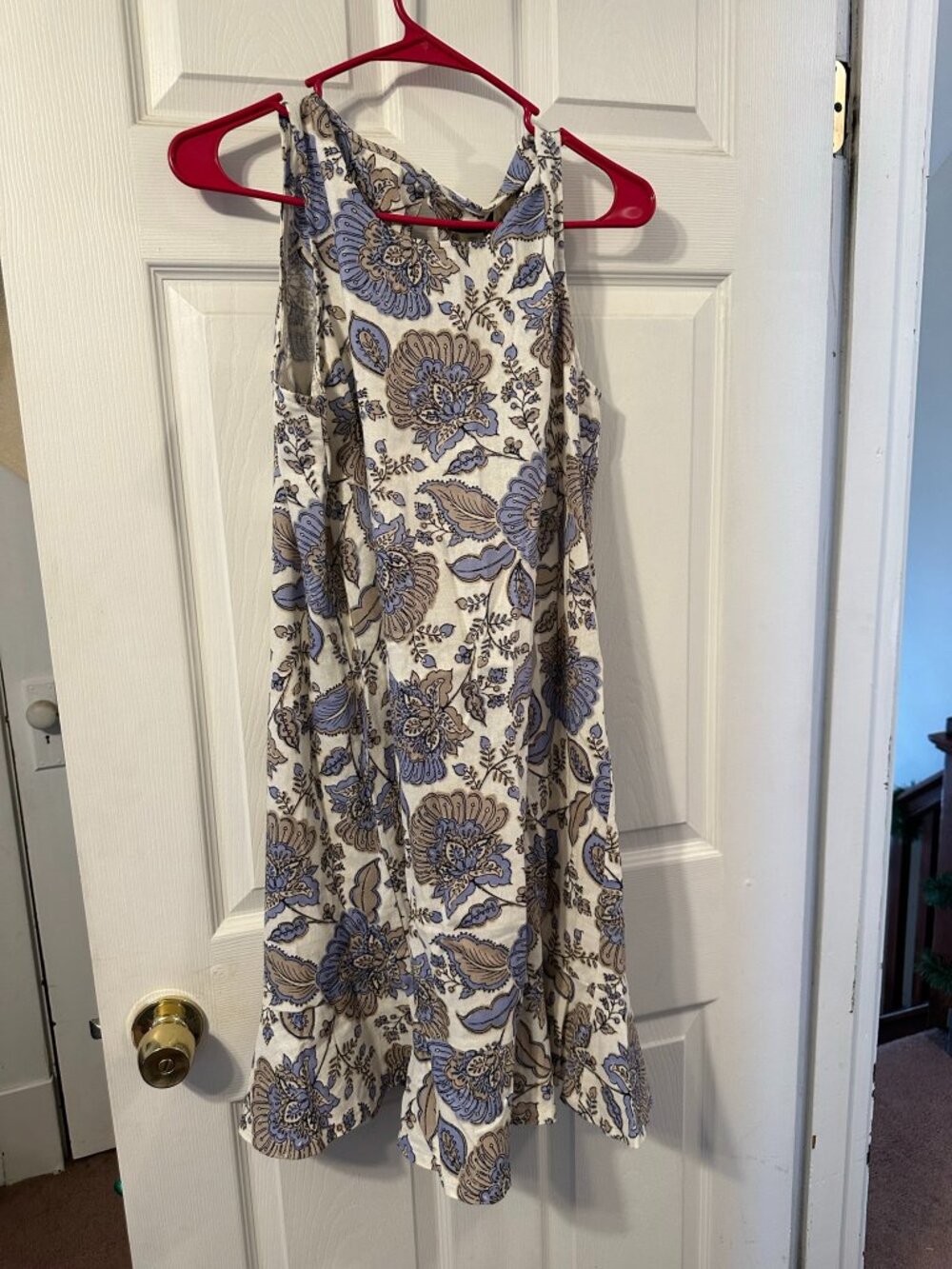 Tommy Hilfiger Cream Linen Blend Dress w/Purple Flower Pattern.  Size 10. NWT.